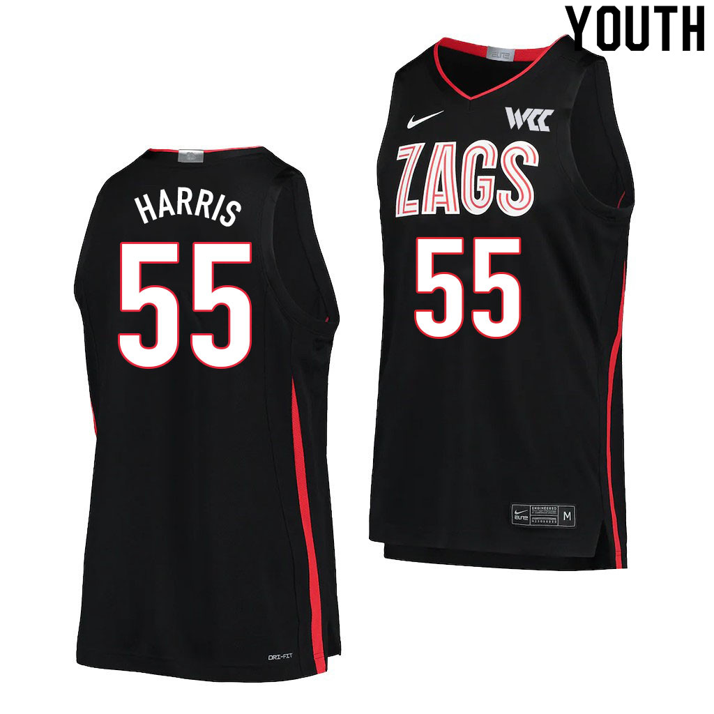 Youth #55 Dominick Harris Gonzaga Bulldogs College Basketball Jerseys Sale-Black